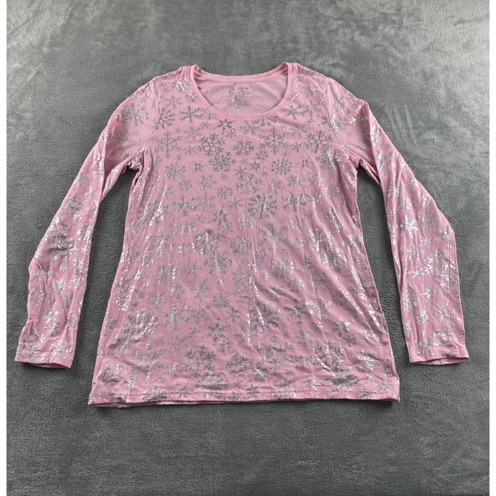 No Boundaries Womens Pink Silver Metallic Snowflake Long Sleeve Tee XXL 19
